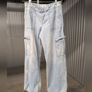 YMI Pale Blue Wide-Leg Cargo Jeans